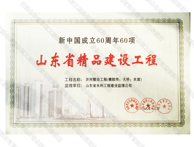 沂河整治工程（橡膠壩；大橋；水面）獲山東省精品建設工程